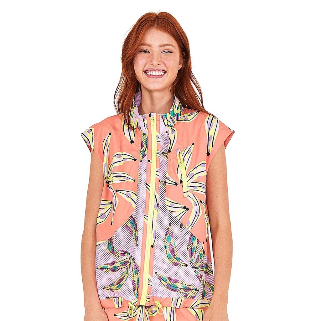 Farm Rio Viva Nwt! Bananas Coloridas Yellow/Pink Colete Zip Up Top Size M